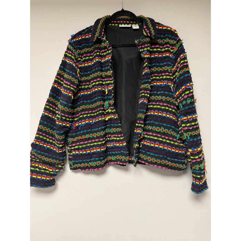 Birch Hill Textured Stripe Jacket Women XL Colorful Embroidered Blazer